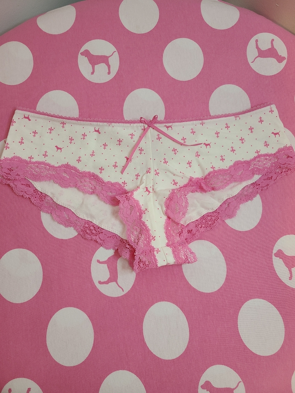 Rare VTG VS PINK Graphic Cotton Lace Low Rise Cheeky Hipster Panty Size M